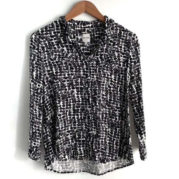 Nic+Zoe abstract print button neckline collared black and White size XS - Picture 1 of 6